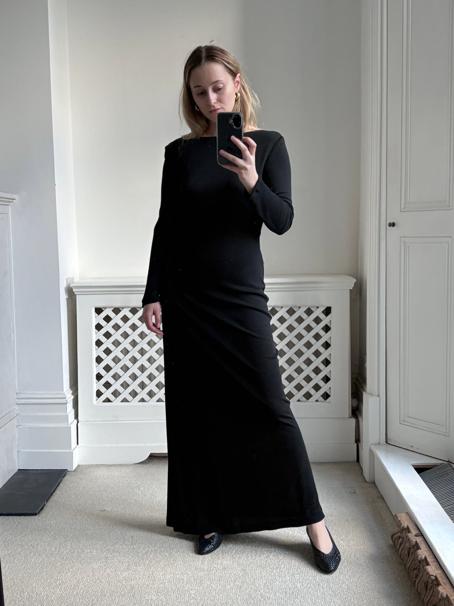 1990s Boatneck Column Dress with Cowl Back