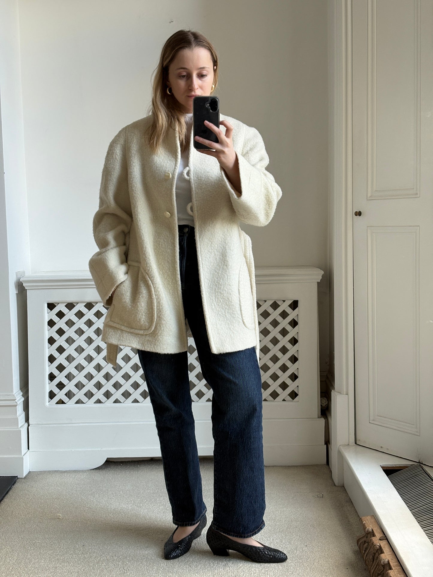 1970s 1980s Wool Blend White Coat