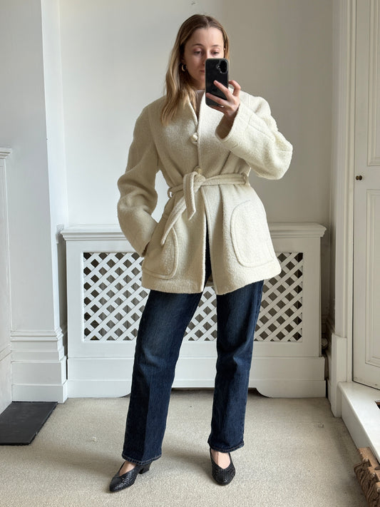1970s 1980s Wool Blend White Coat