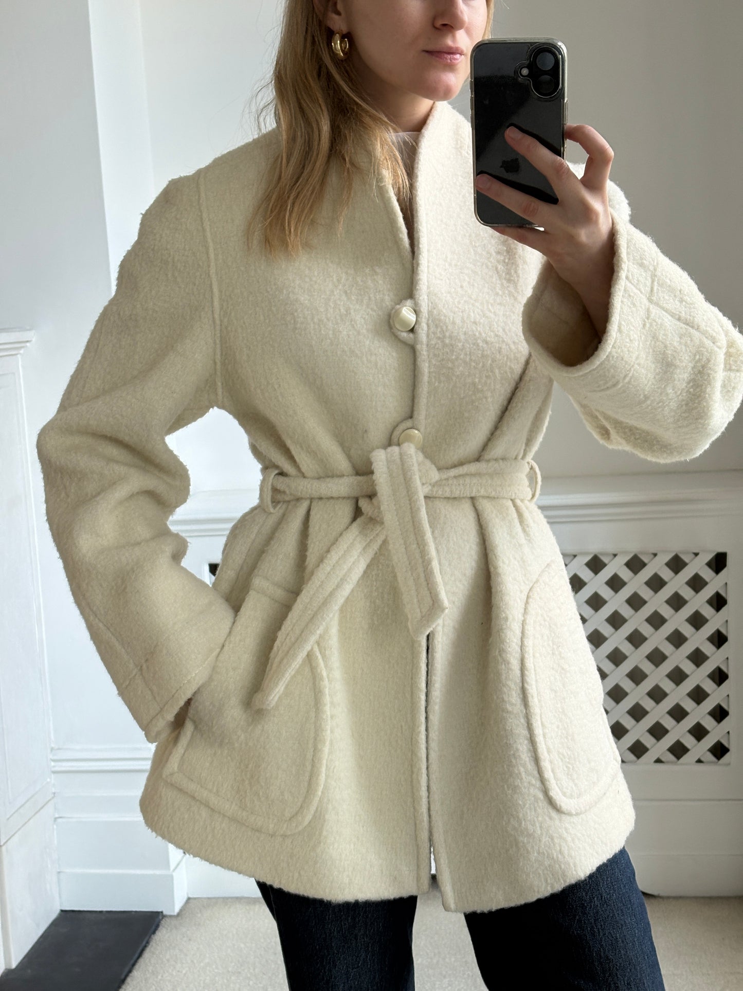 1970s 1980s Wool Blend White Coat