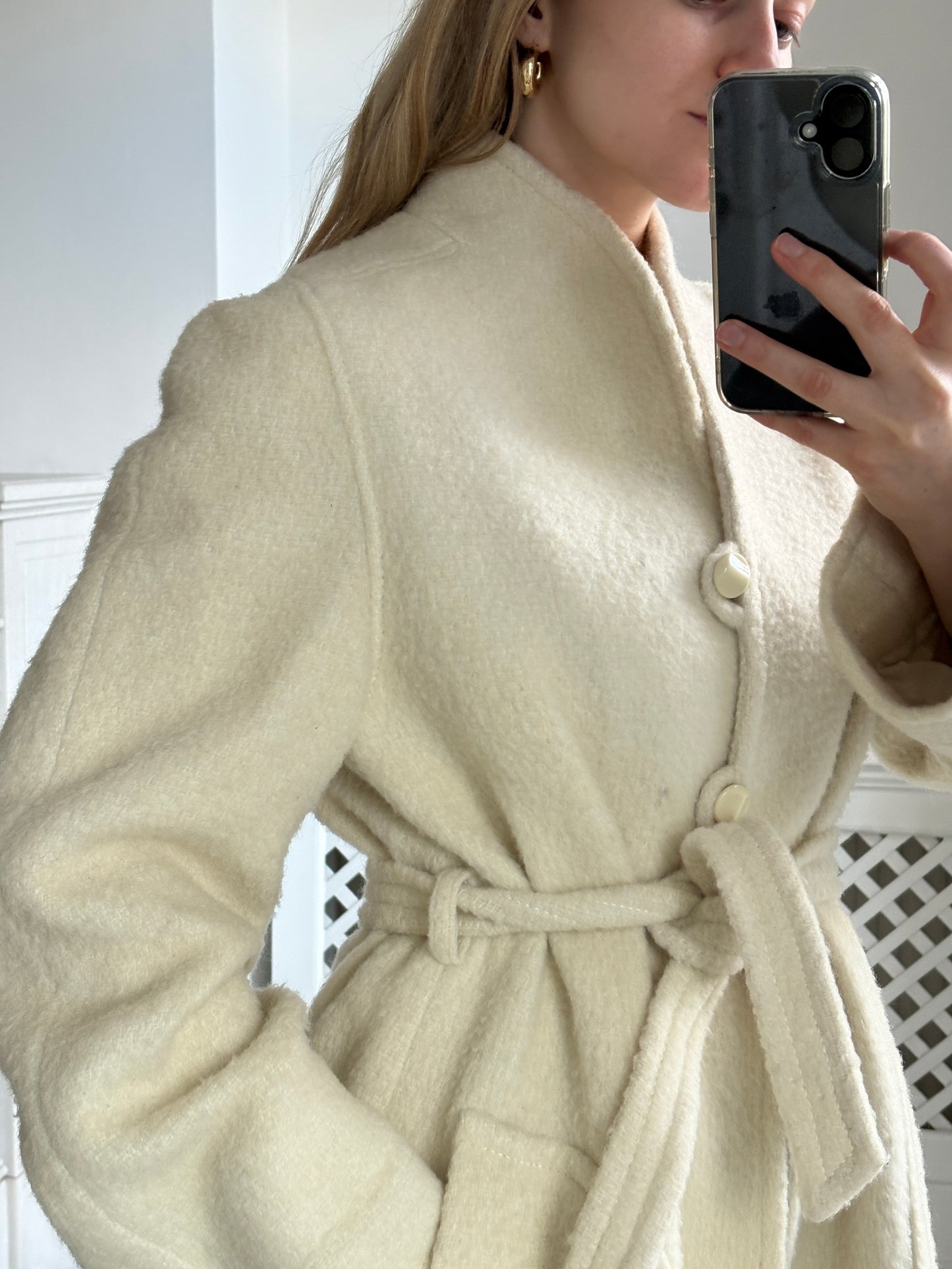 1970s 1980s Wool Blend White Coat