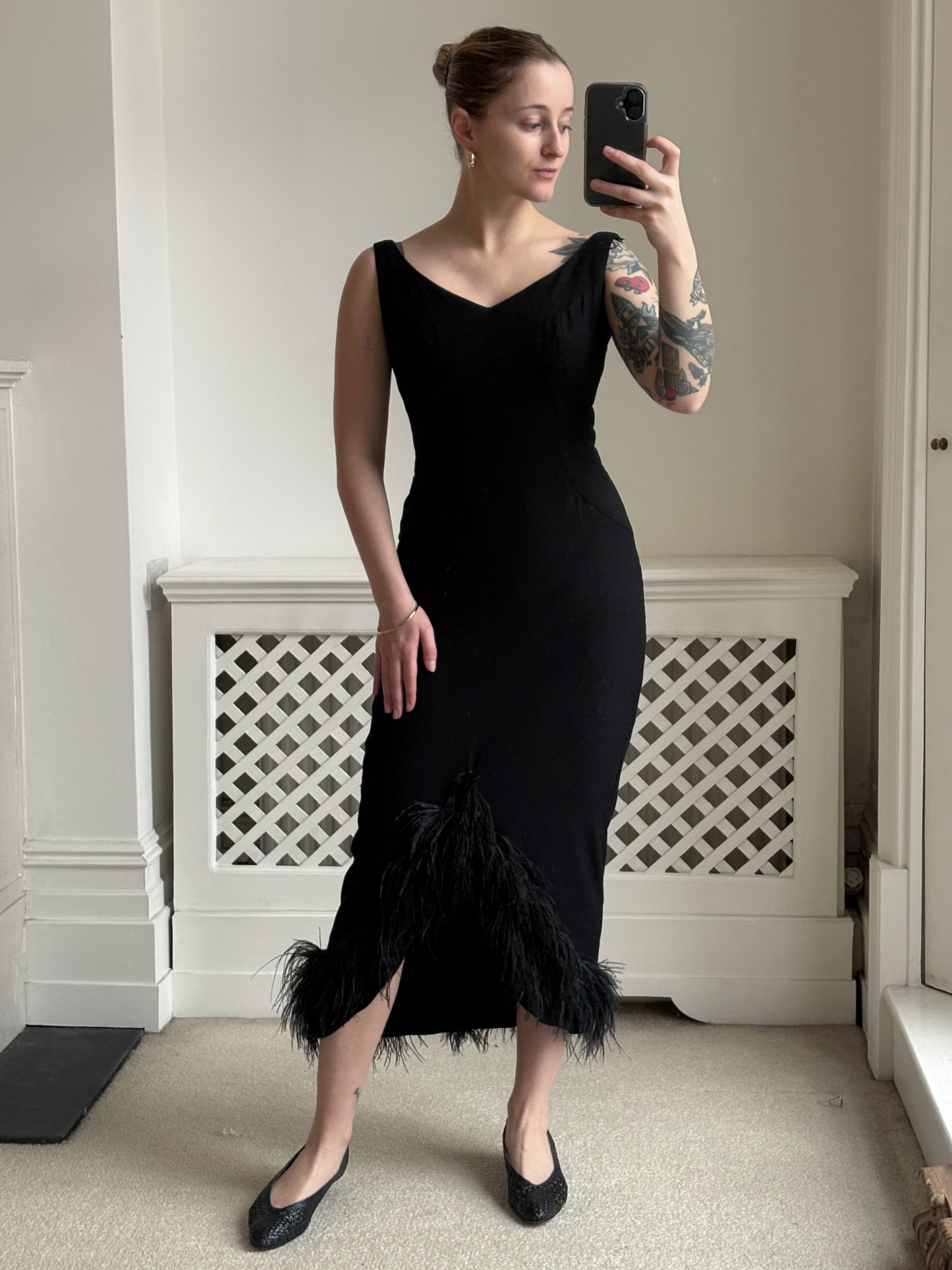 1960s 'Blanes' Wiggle Dress with Feather Hem