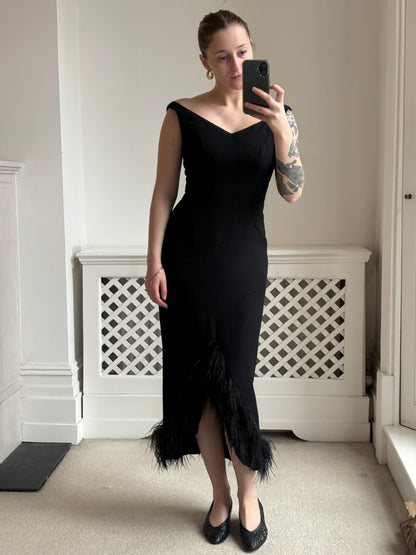 1960s 'Blanes' Wiggle Dress with Feather Hem