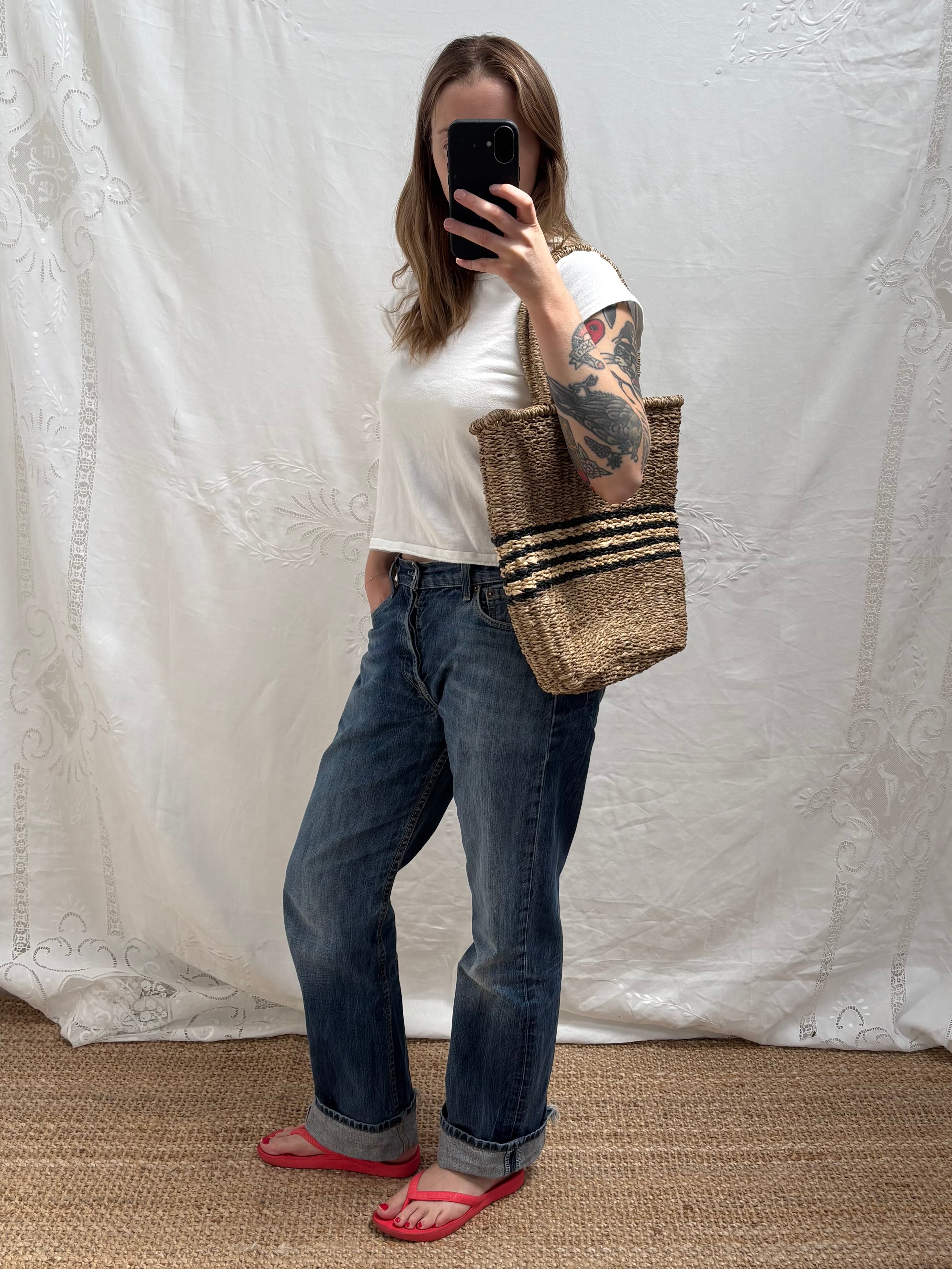 2000s Wicker Bag with Stripe