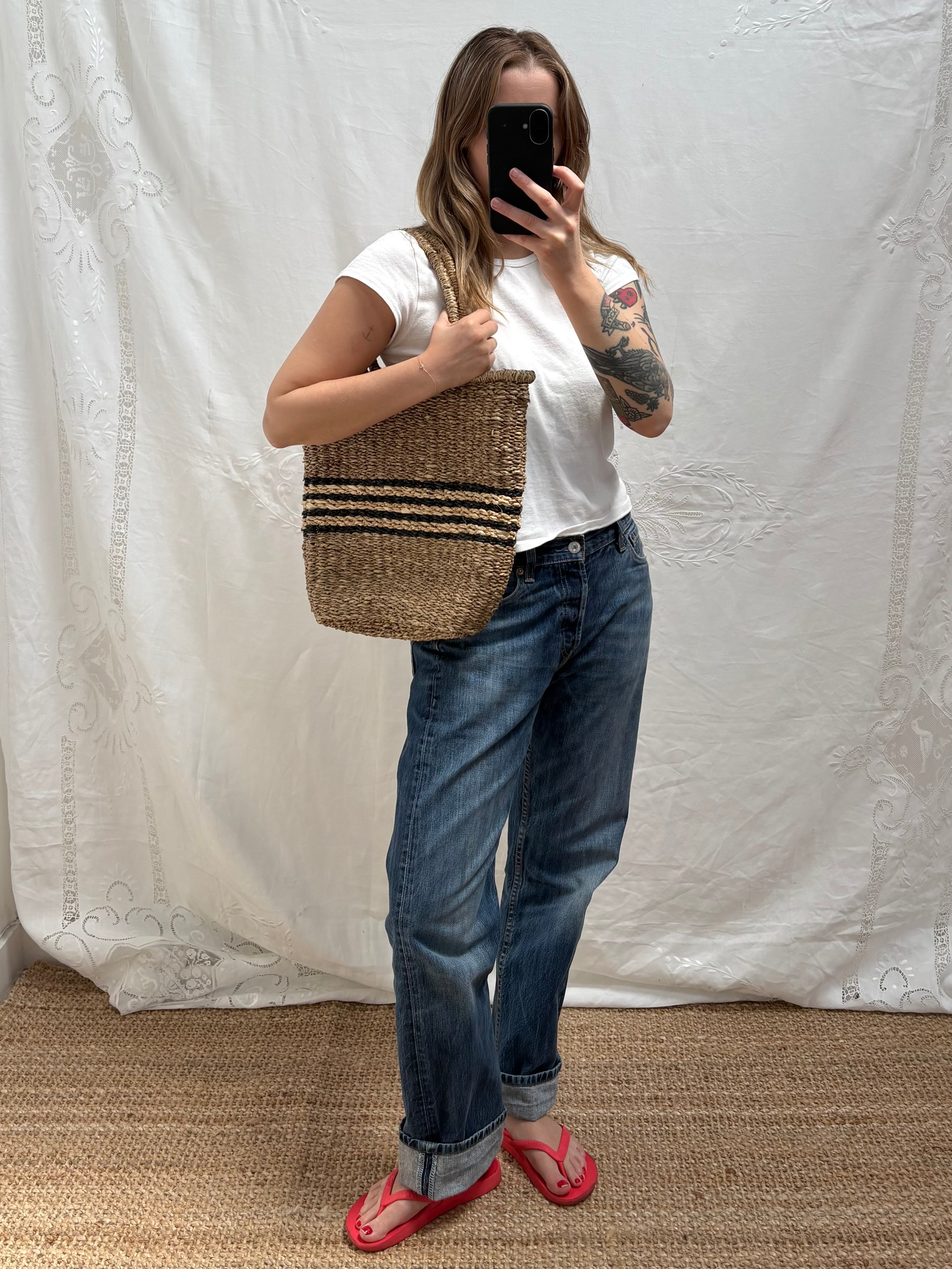 2000s Wicker Bag with Stripe