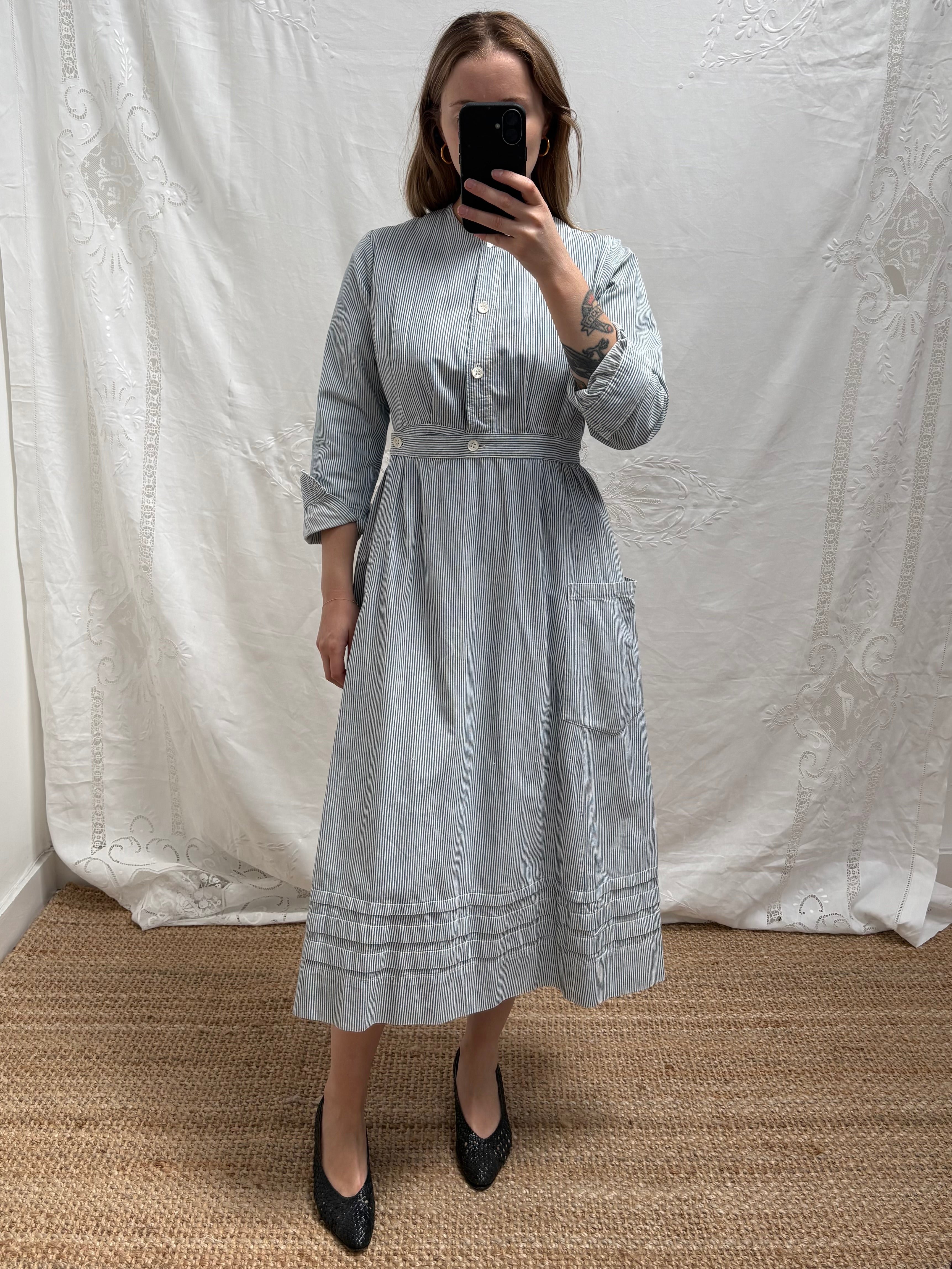 1940s Striped Pure Cotton Nurse's Dress