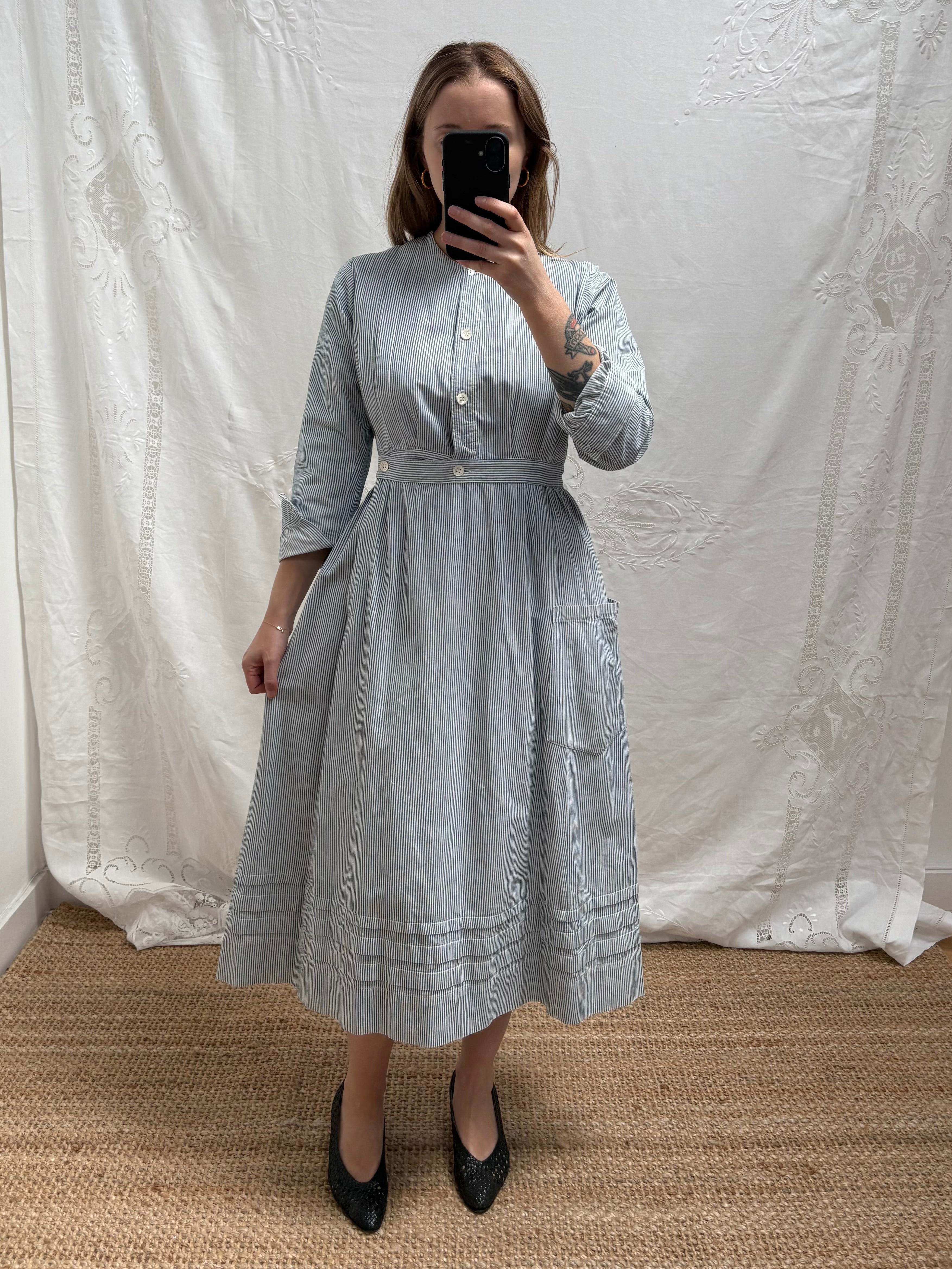 1940s Striped Pure Cotton Nurse's Dress
