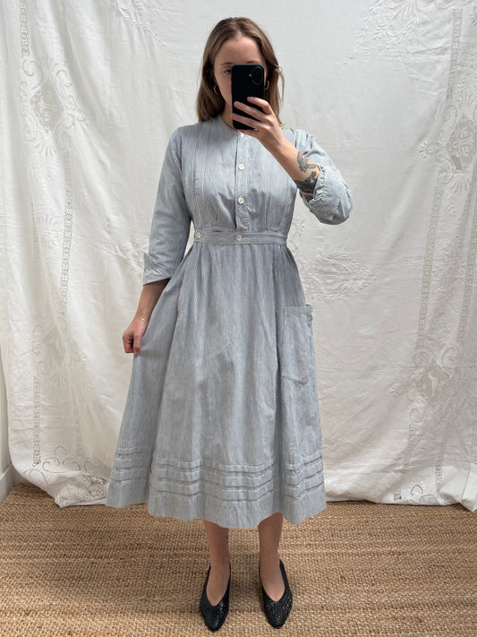 1940s Striped Pure Cotton Nurse's Dress
