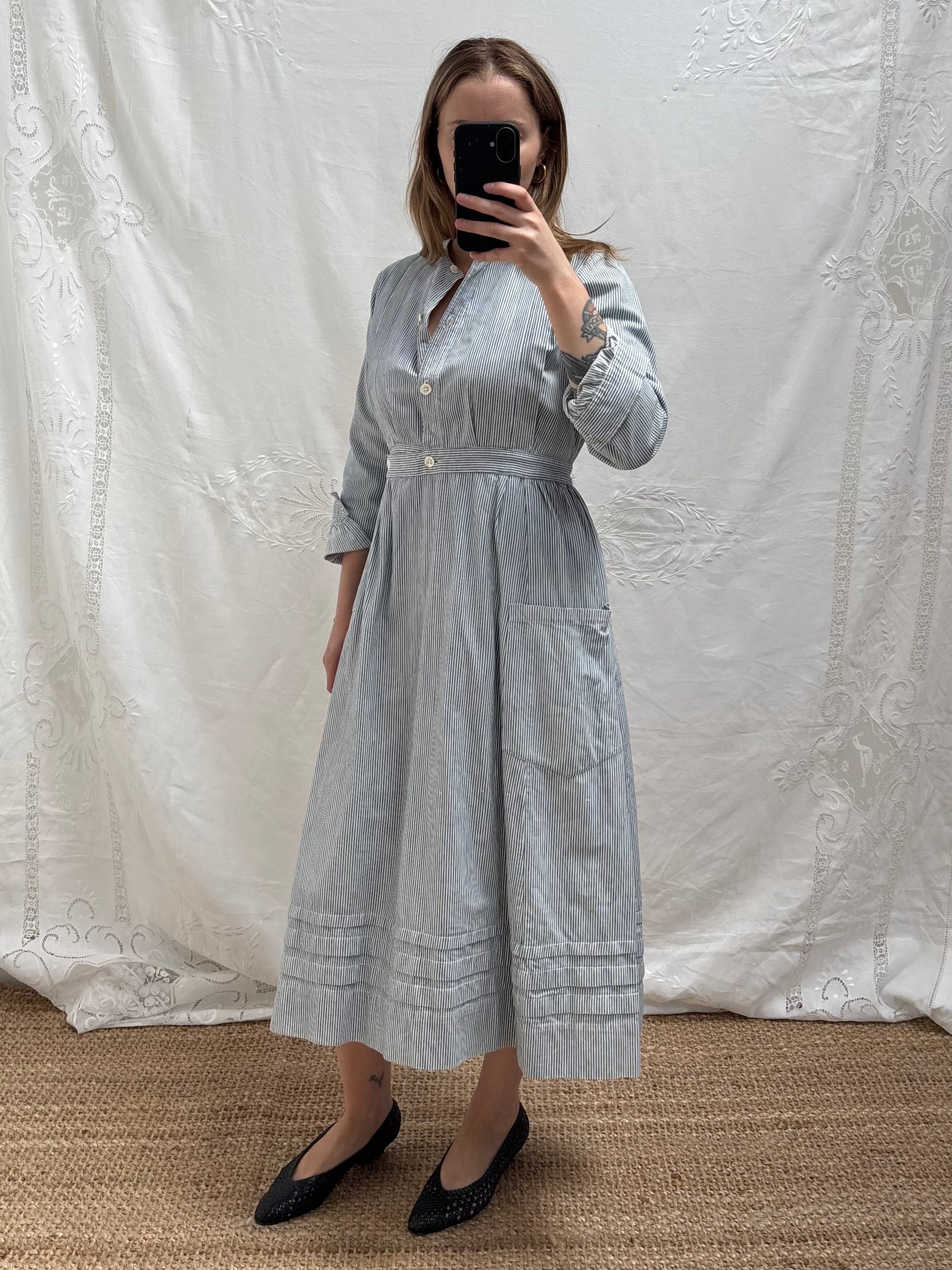 1940s Striped Pure Cotton Nurse's Dress