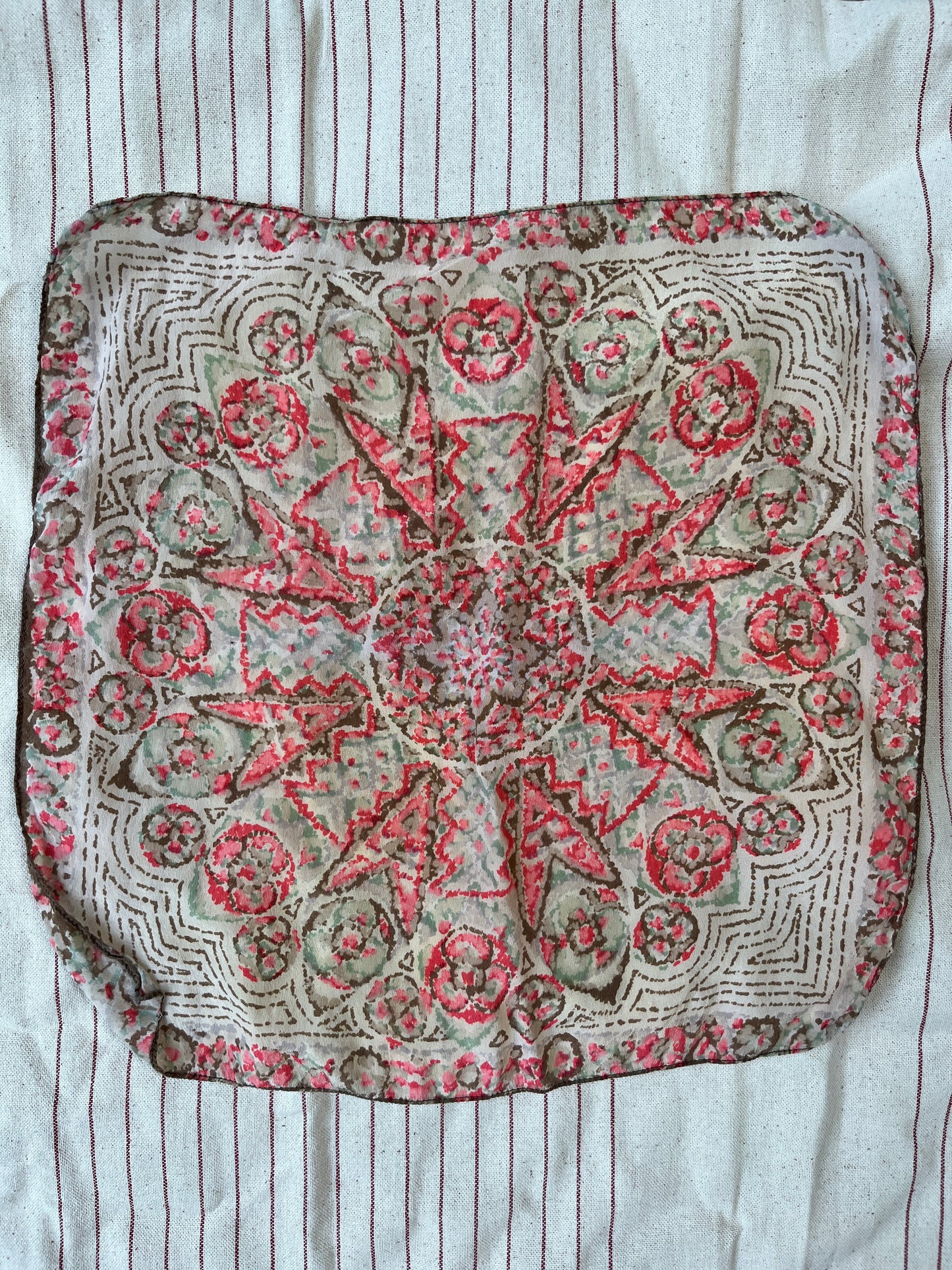 1920s 1930s Art Deco Silk Handkerchief / Pocket Square