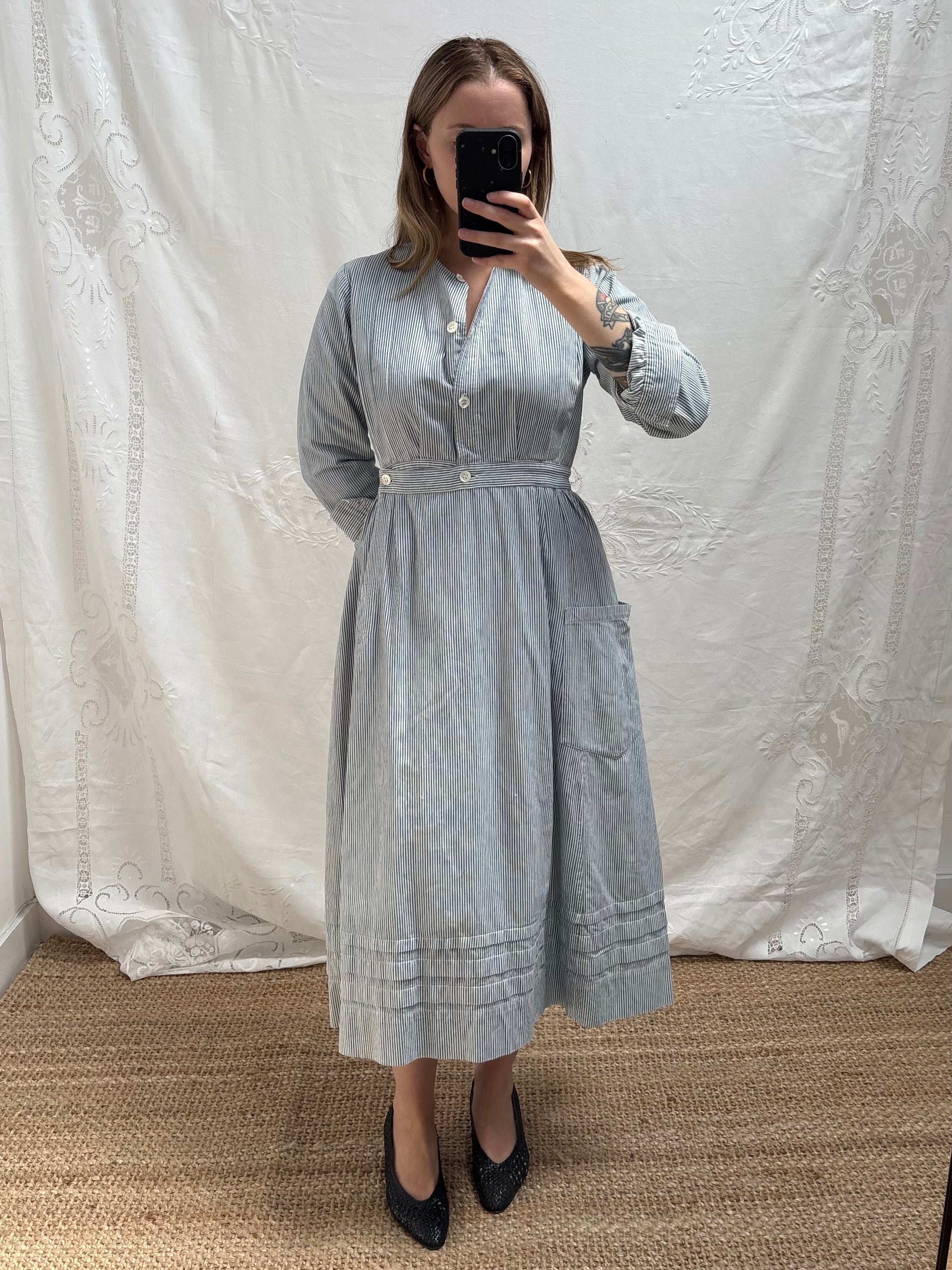 1940s Striped Pure Cotton Nurse's Dress
