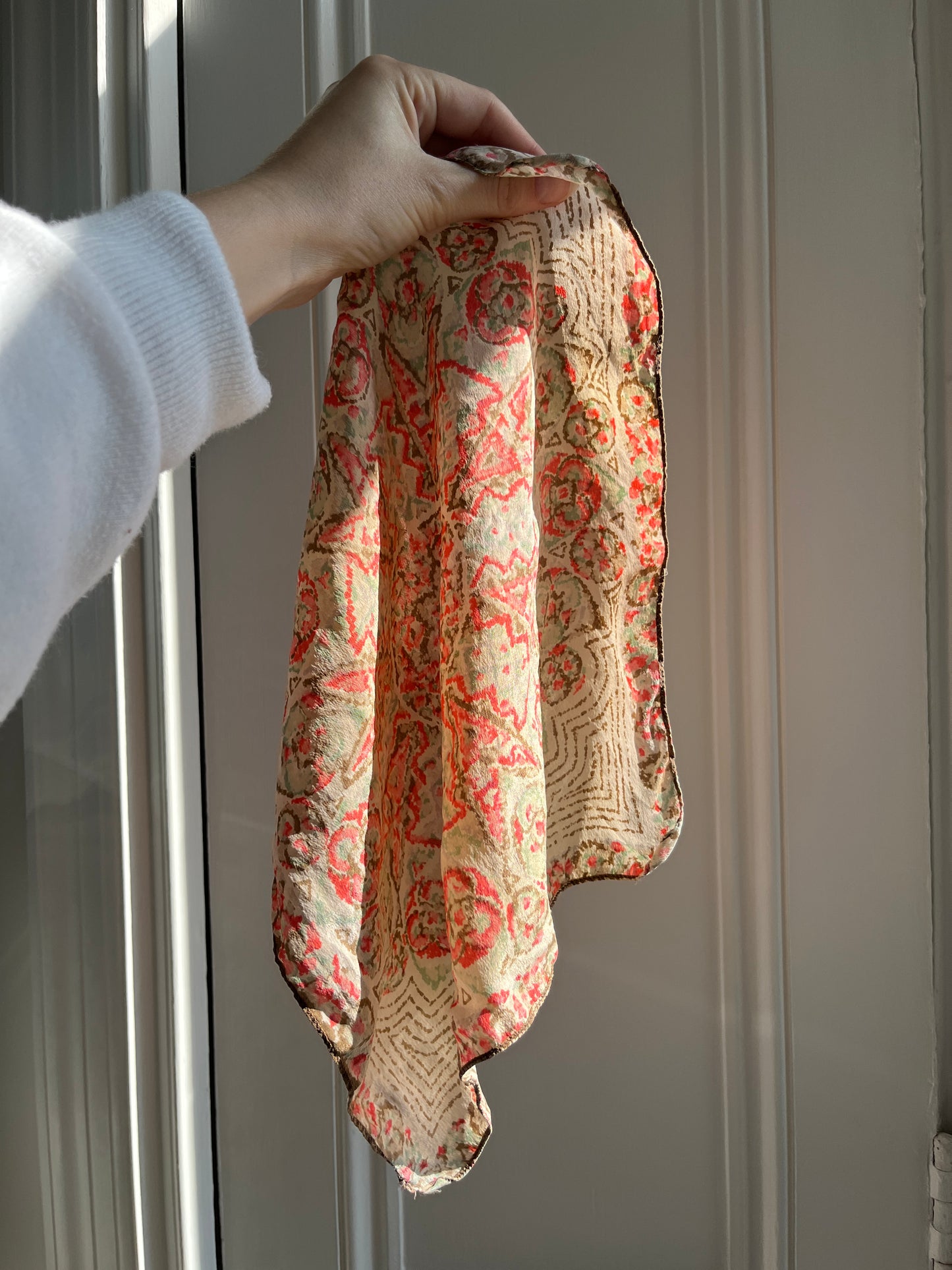 1920s 1930s Art Deco Silk Handkerchief / Pocket Square