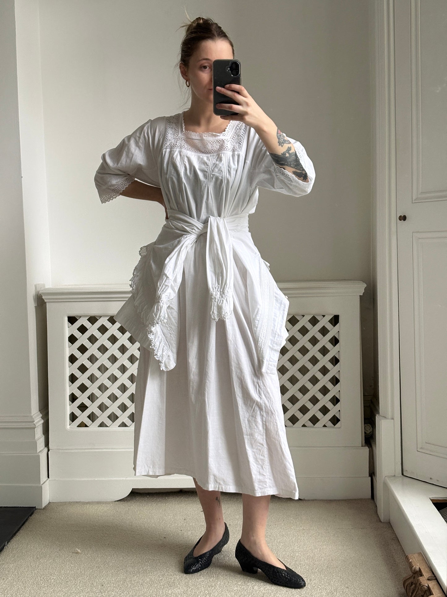 1910s 1920s White Cotton Nightdress