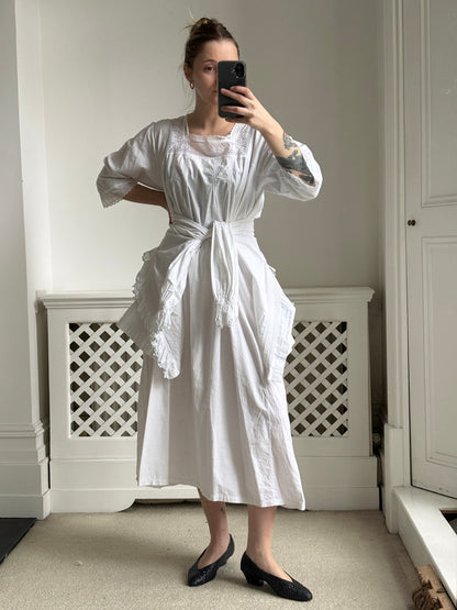 1910s 1920s White Cotton Nightdress