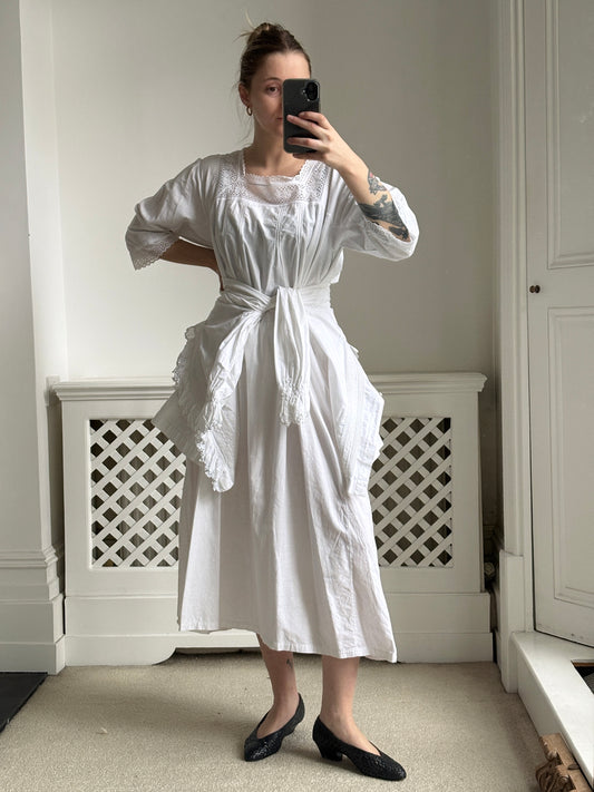 1910s 1920s White Cotton Nightdress