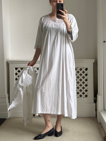1910s 1920s White Cotton Nightdress