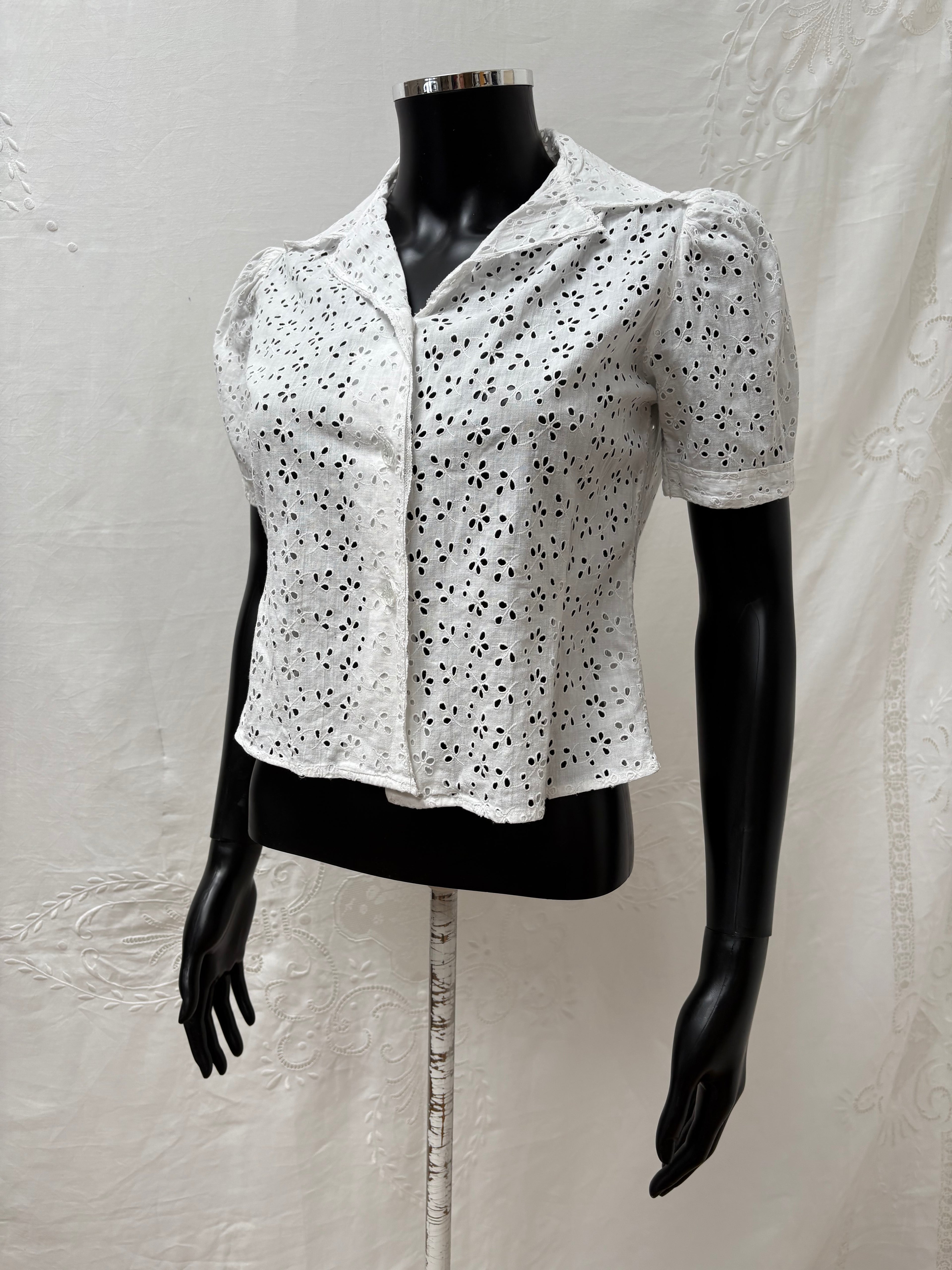 1940s Pure Cotton Broderie Blouse