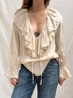 2000s Pure Silk Ruffle Blouse