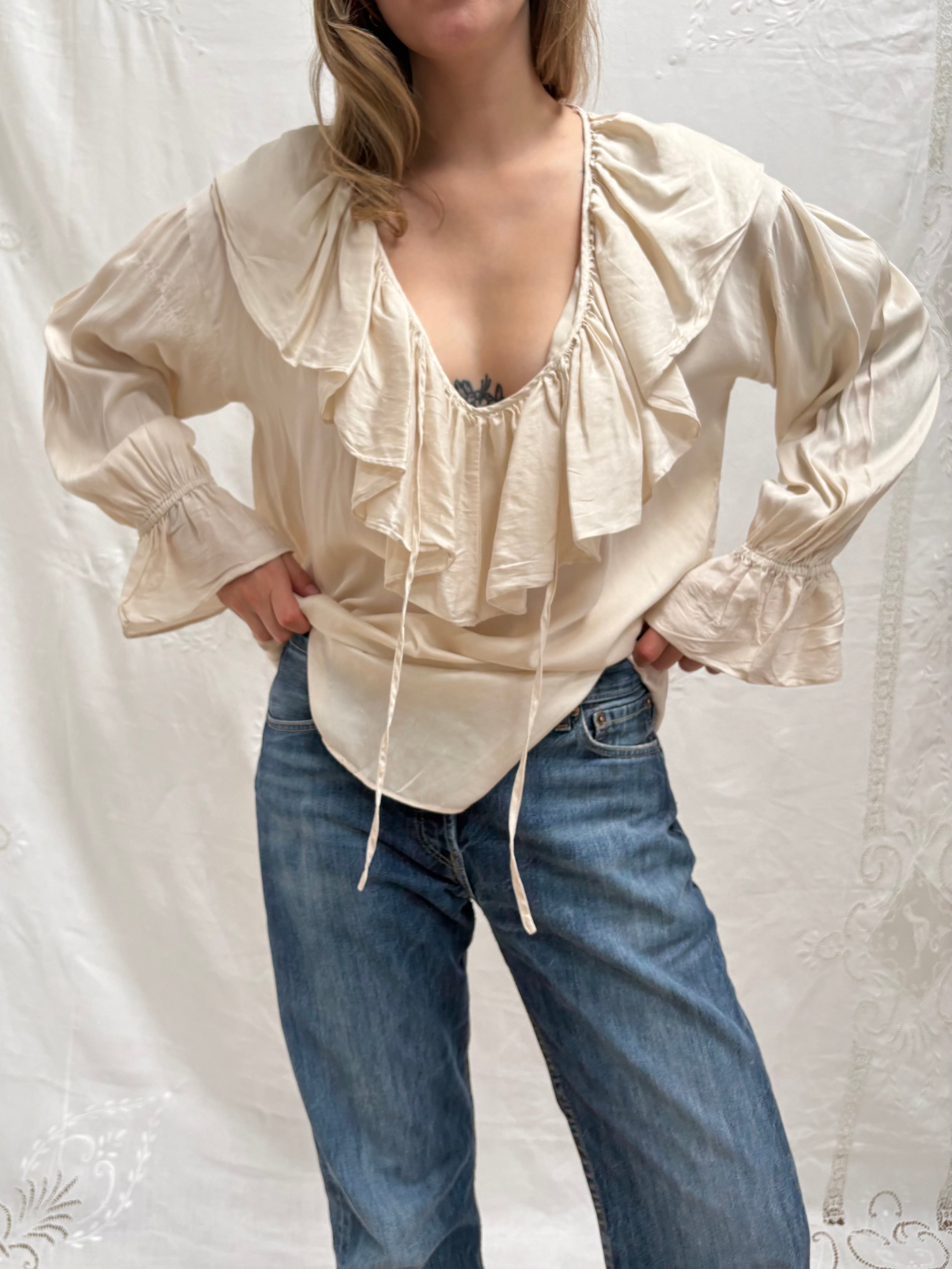 2000s Pure Silk Ruffle Blouse