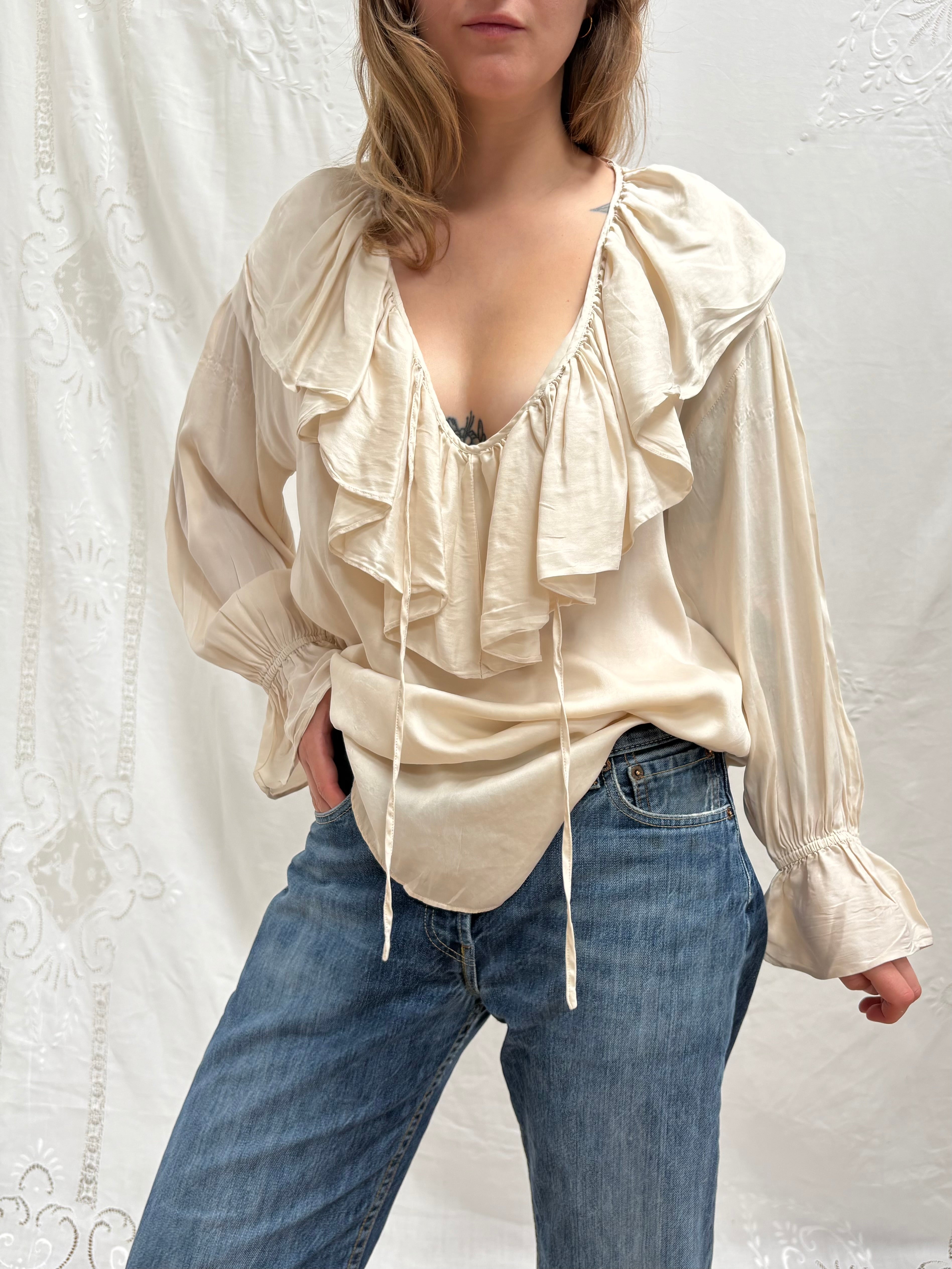 2000s Pure Silk Ruffle Blouse