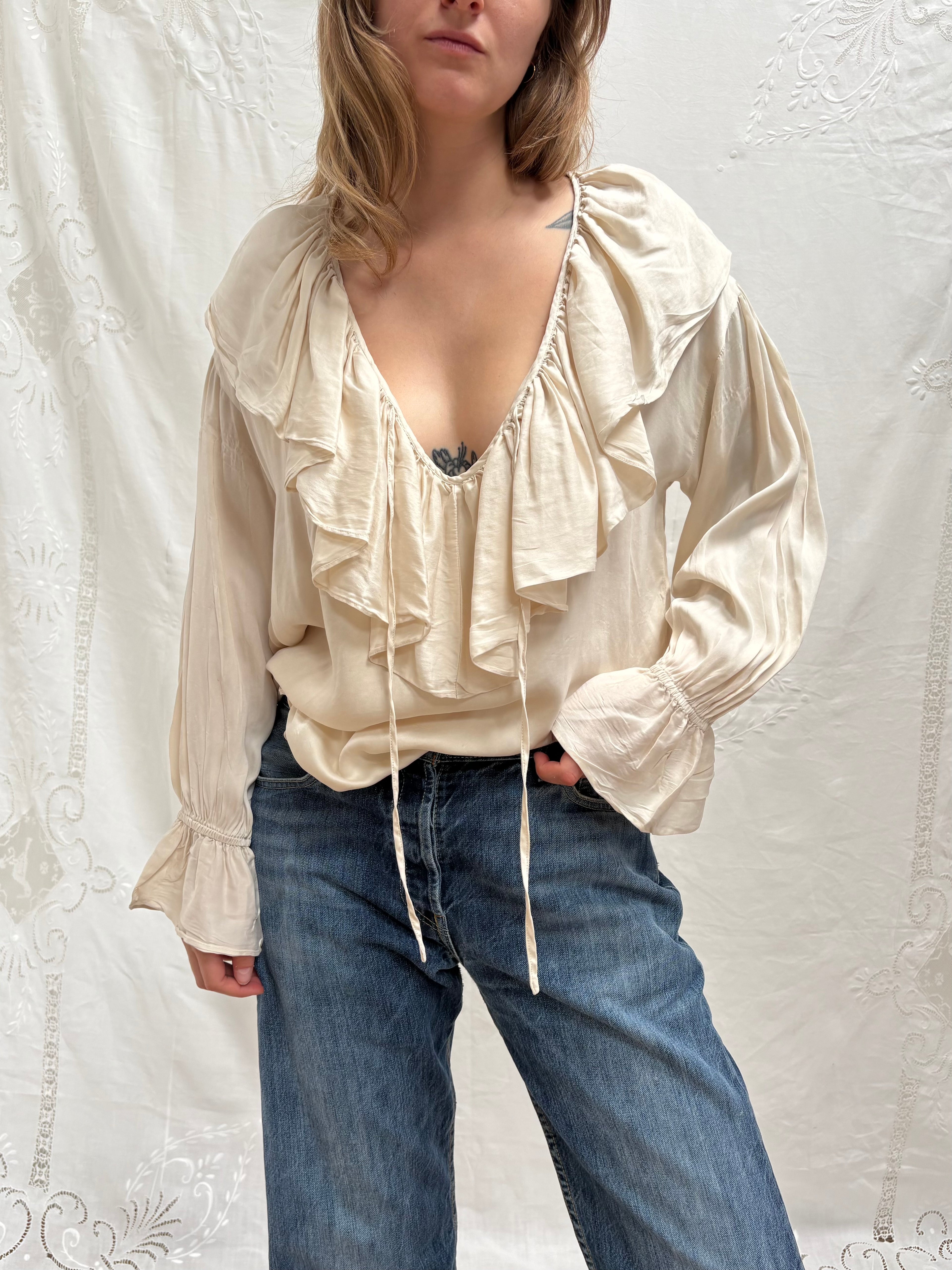 2000s Pure Silk Ruffle Blouse