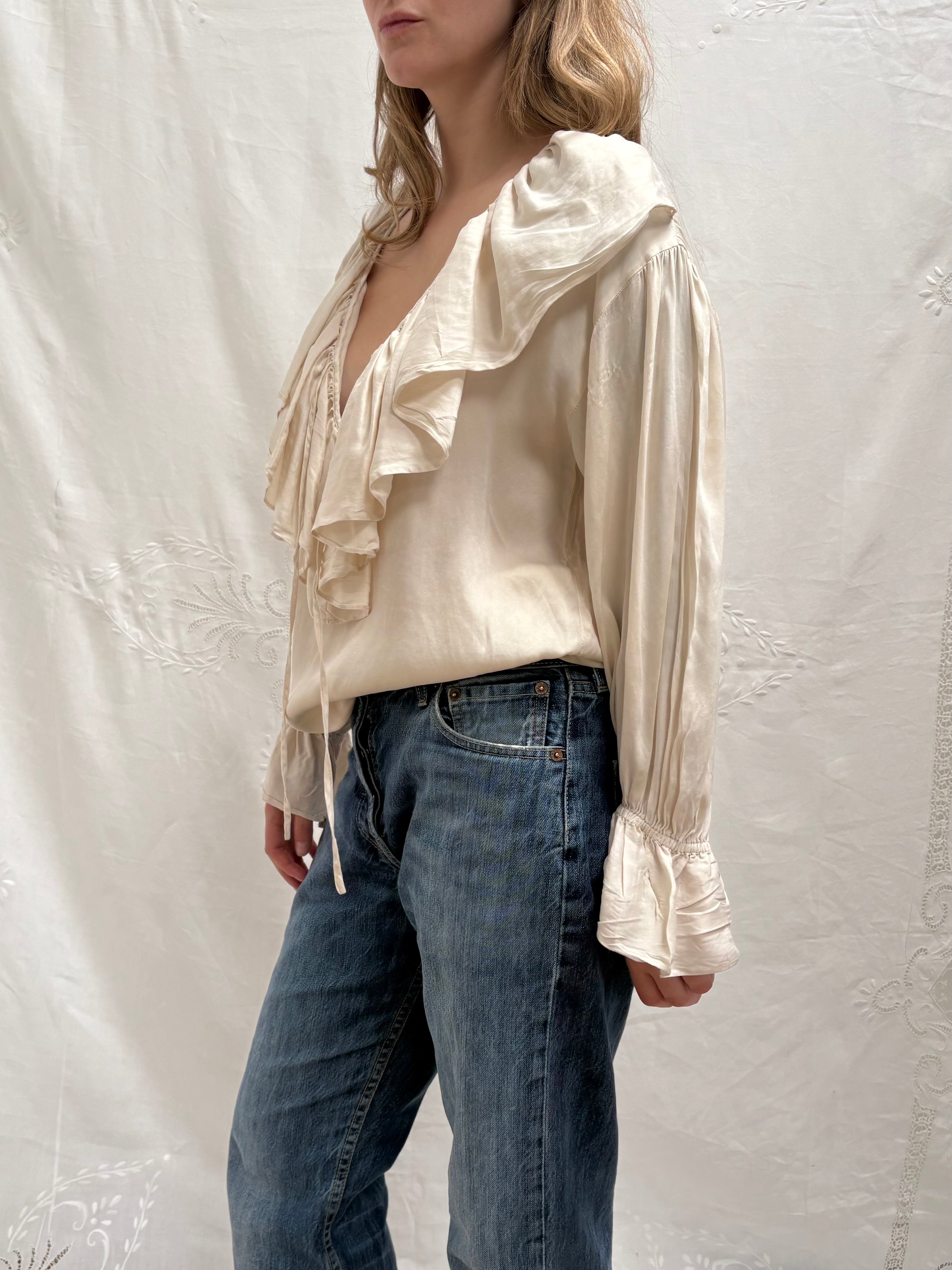 2000s Pure Silk Ruffle Blouse