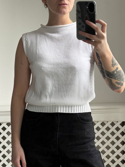 1990s High Neck Sleeveless Knit Blouse