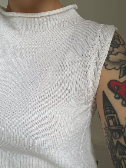 1990s High Neck Sleeveless Knit Blouse