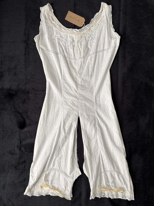 1910s 1920s Edwardian White Cotton Step-in
