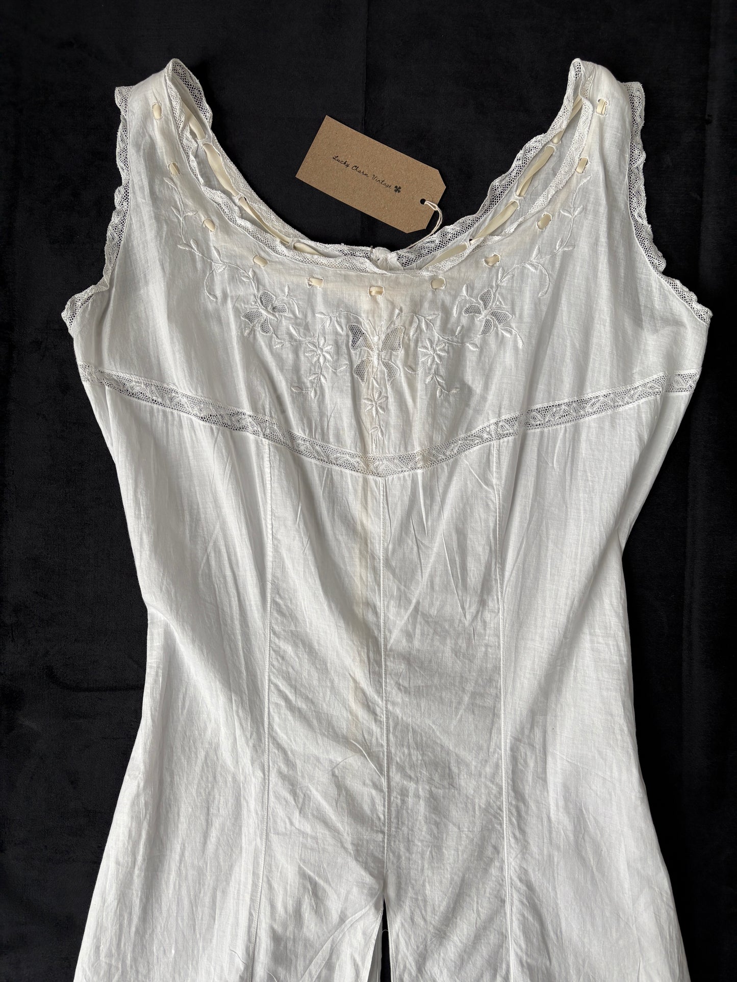 1910s 1920s Edwardian White Cotton Step-in