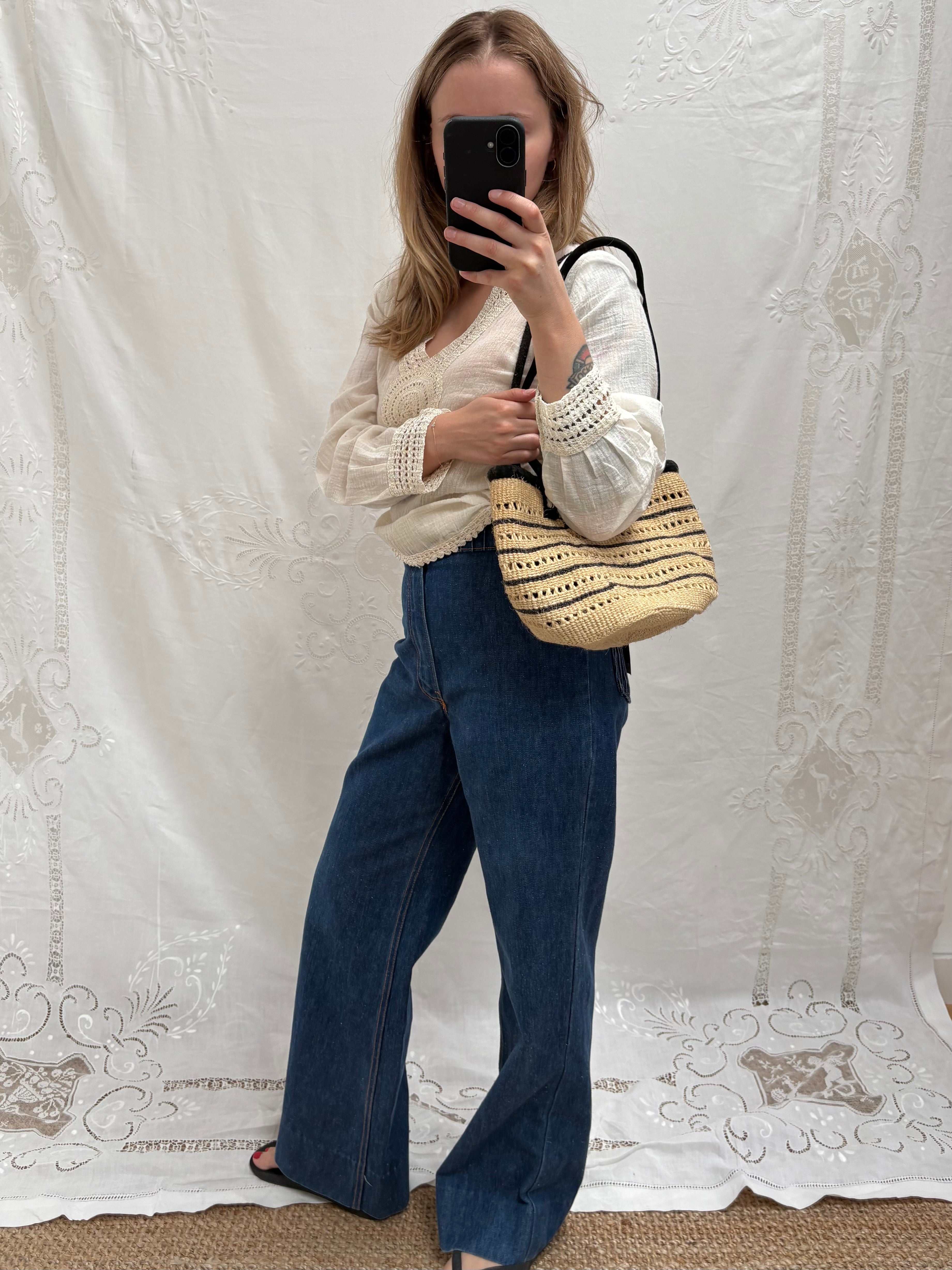 1990s Straw Handbag with Cowrie Shells