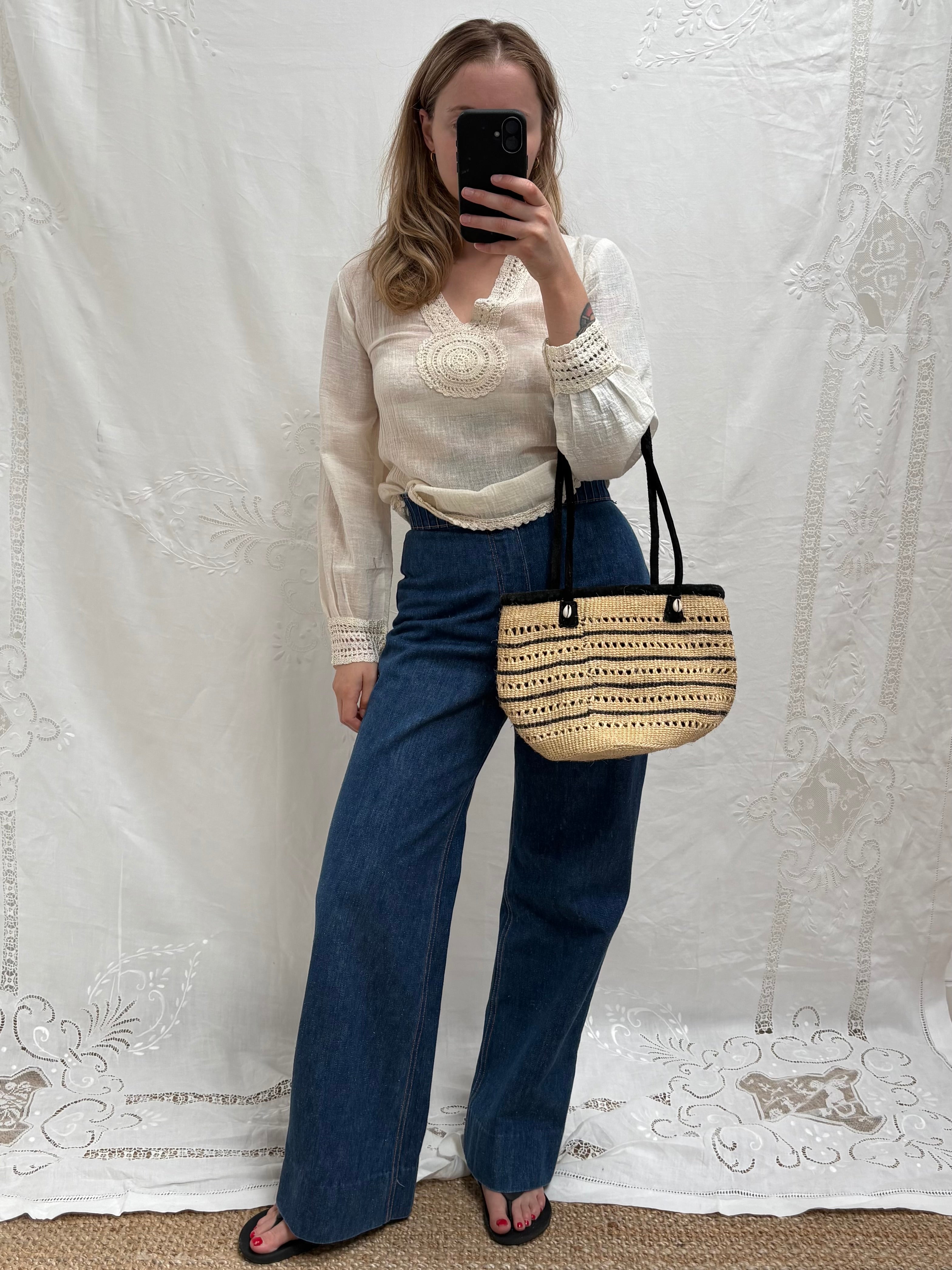 1990s Straw Handbag with Cowrie Shells