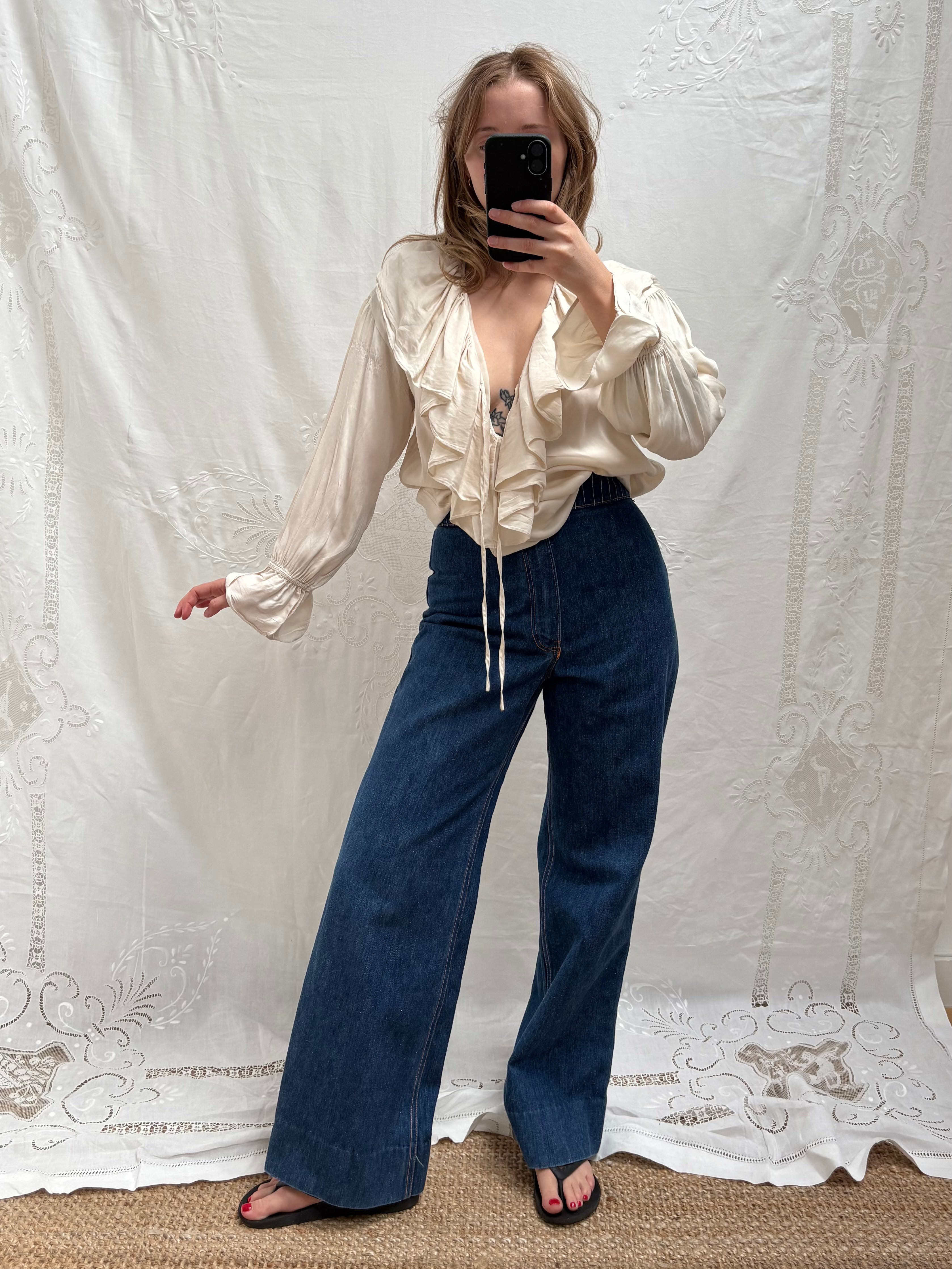 2000s Pure Silk Ruffle Blouse
