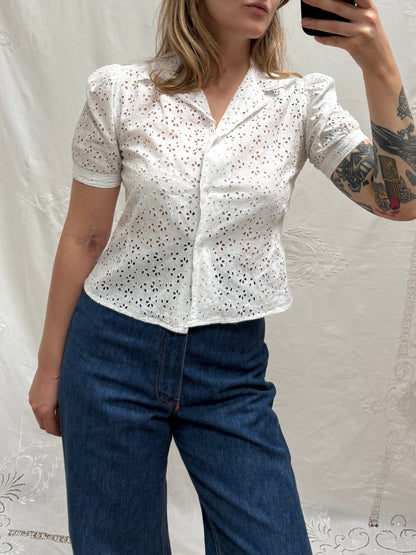 1940s Pure Cotton Broderie Blouse