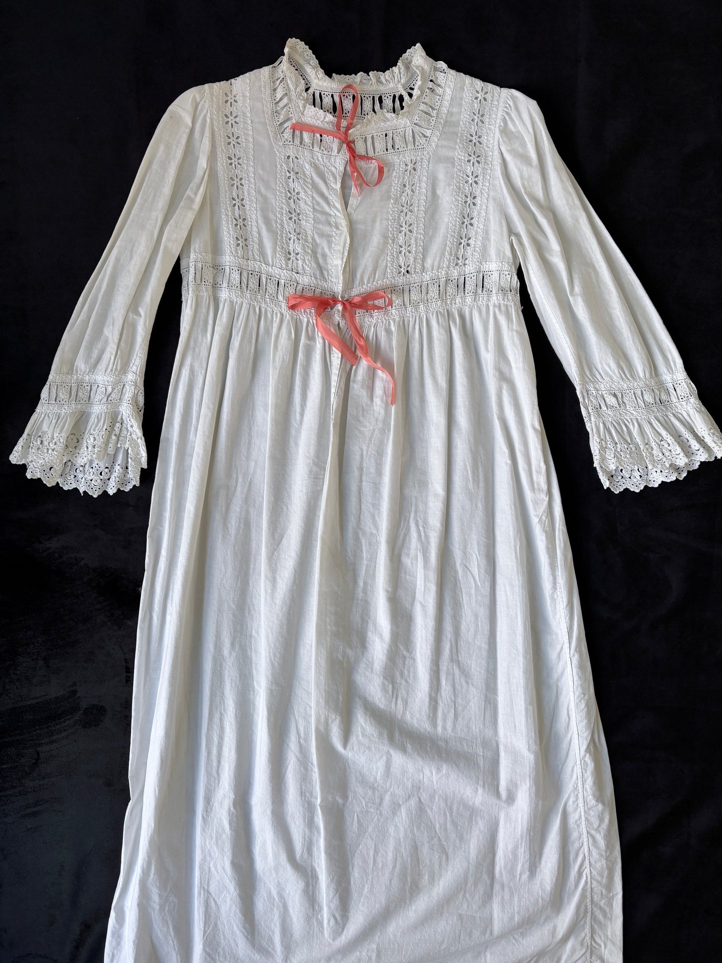 1890s Victorian White Cotton Nightdress with Ribbons