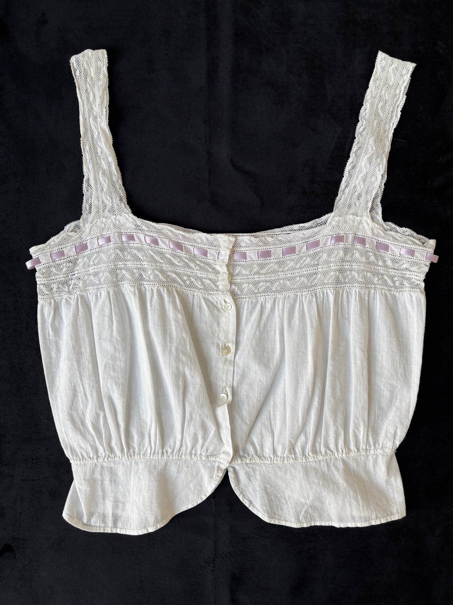 1910s Edwardian Corset Cover with Lilac Ribbon