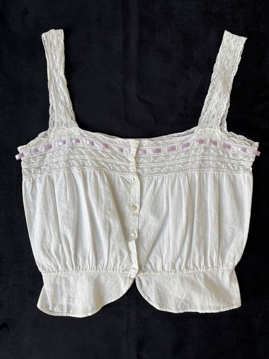 1910s Edwardian Corset Cover with Lilac Ribbon
