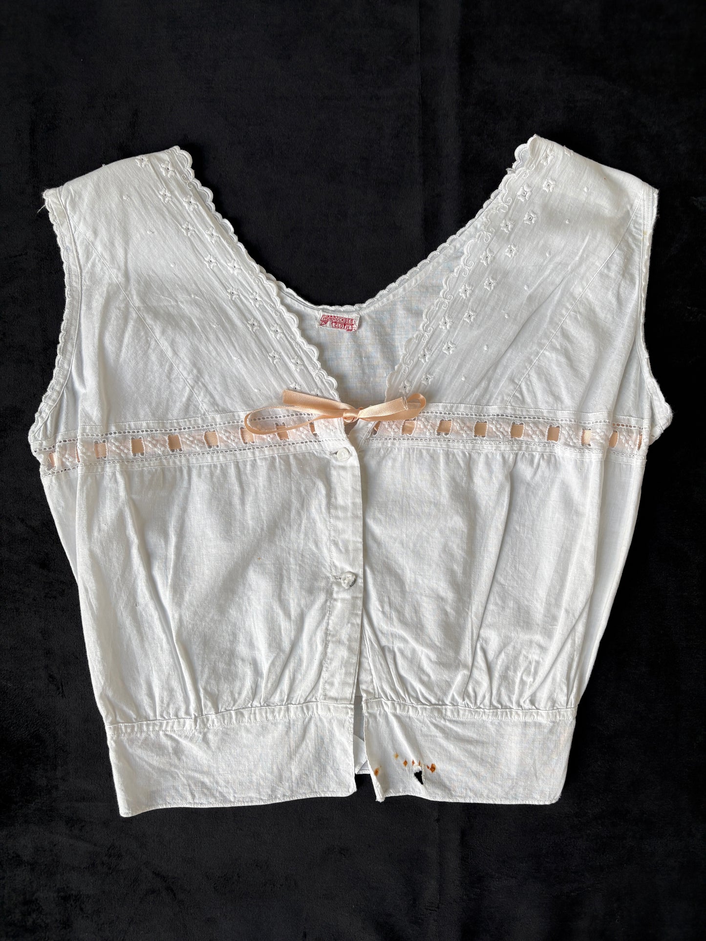 1910s Cotton Corset Cover with Pale Pink Ribbon