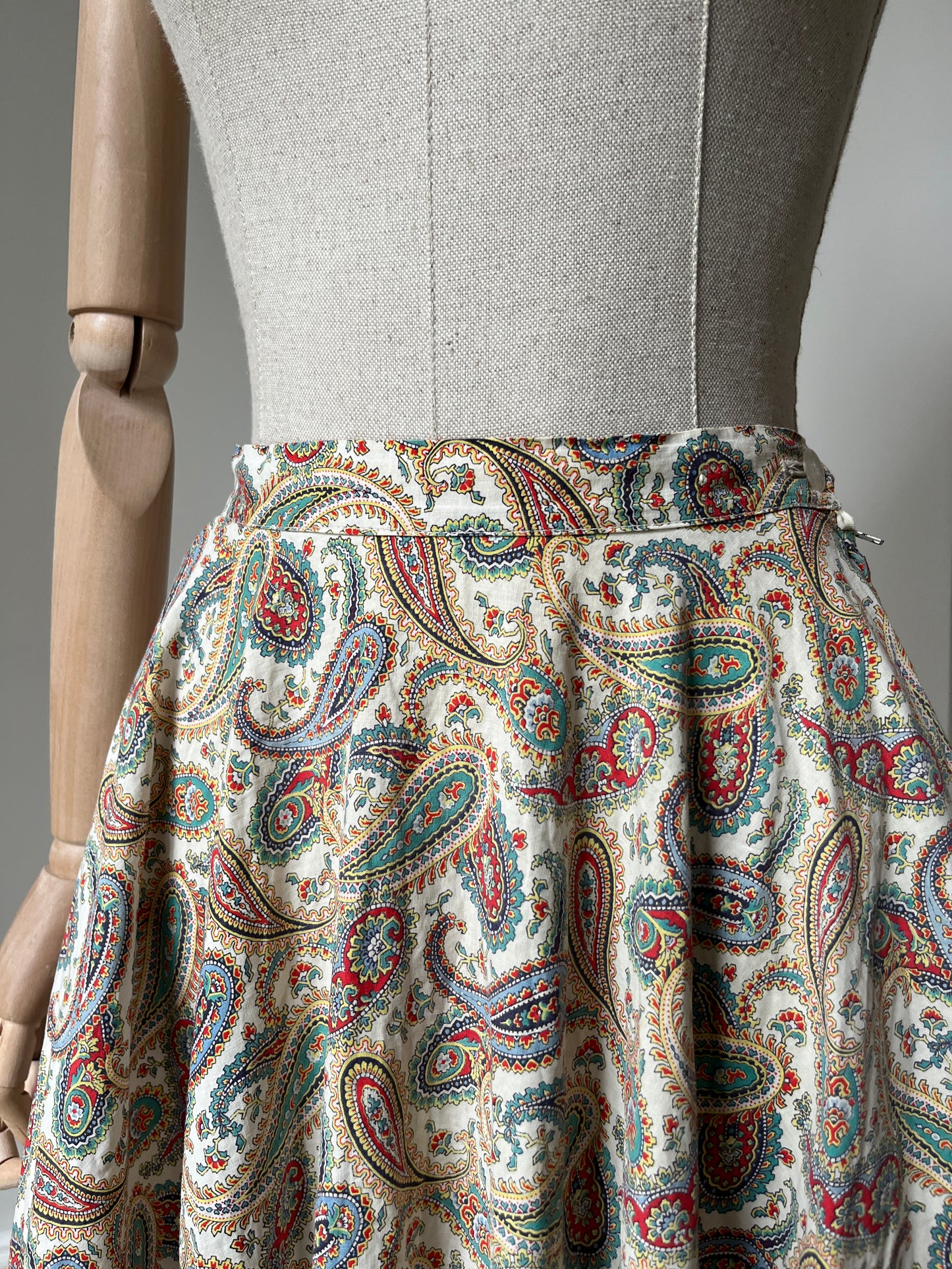 1950s Cotton Paisley Print Circle Skirt