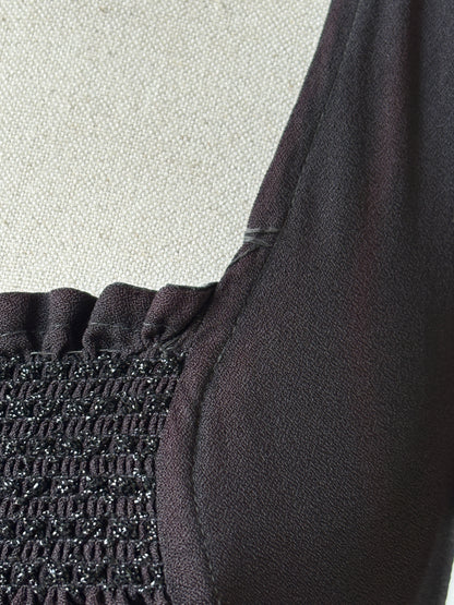 1970s 'Zamie' Black Maxi Dress with Smocking