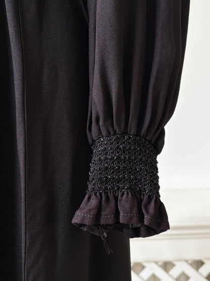 1970s 'Zamie' Black Maxi Dress with Smocking