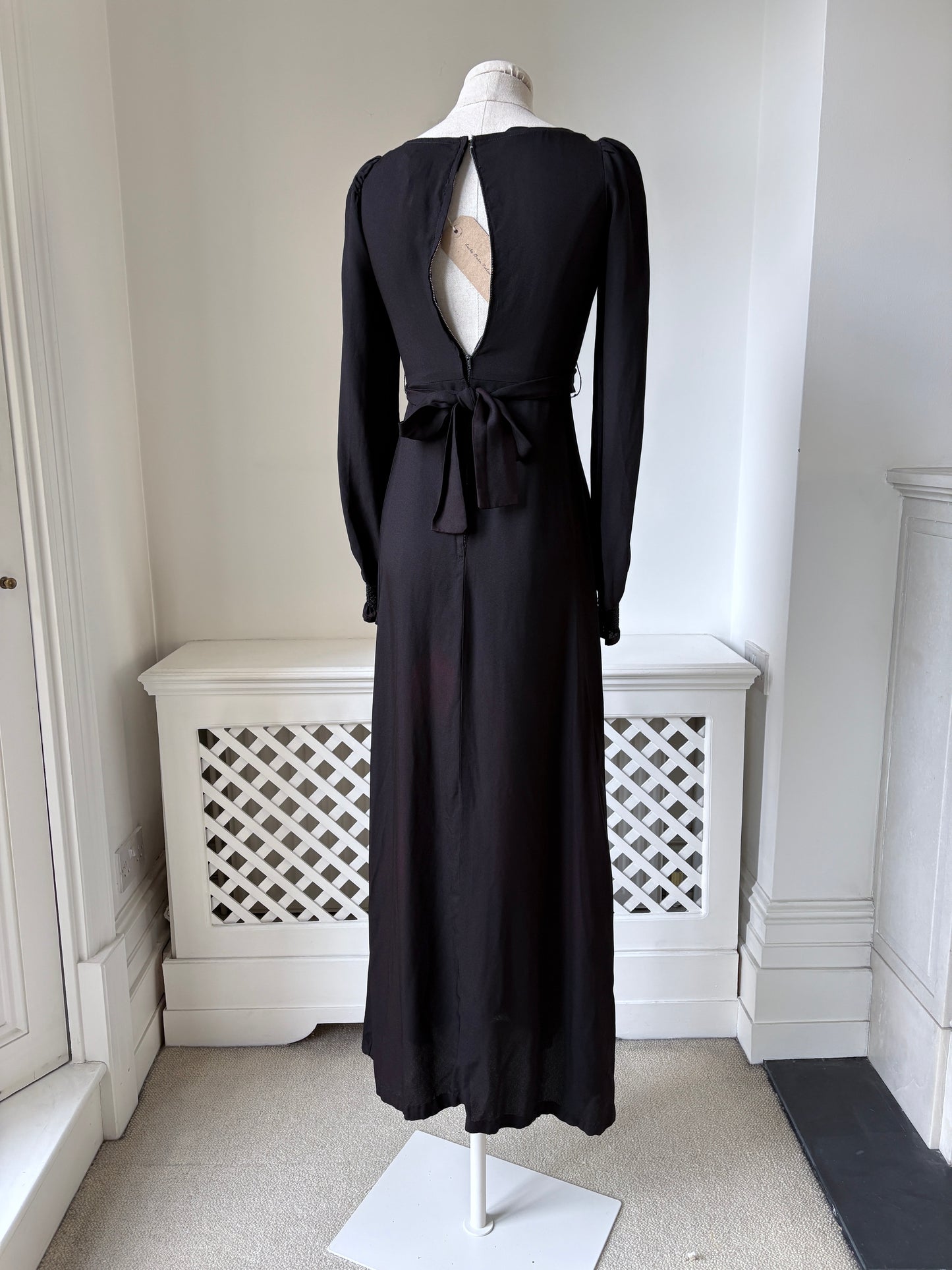 1970s 'Zamie' Black Maxi Dress with Smocking