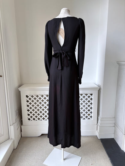 1970s 'Zamie' Black Maxi Dress with Smocking