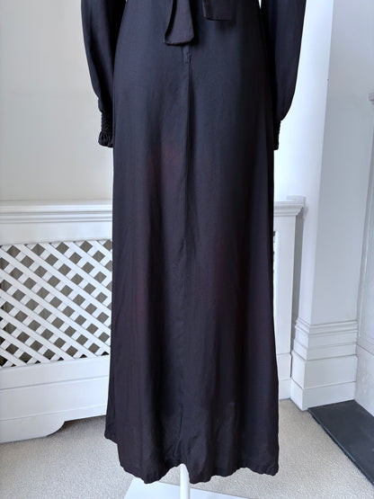 1970s 'Zamie' Black Maxi Dress with Smocking