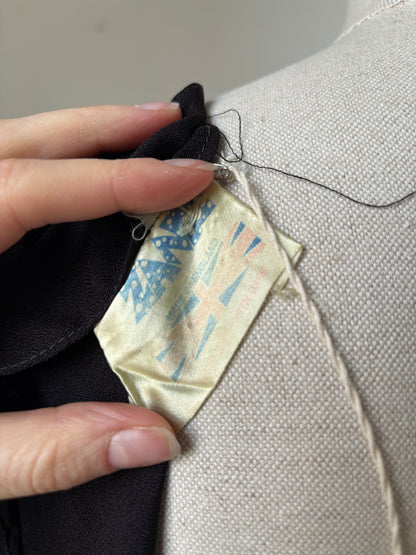 1970s 'Zamie' Black Maxi Dress with Smocking