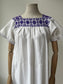 1970s White and Purple Embroidered Cross Stitch Cotton Dress