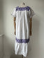 1970s White and Purple Embroidered Cross Stitch Cotton Dress