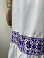 1970s White and Purple Embroidered Cross Stitch Cotton Dress