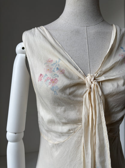 1930s Silk Bias Nightdress Slip with Tie