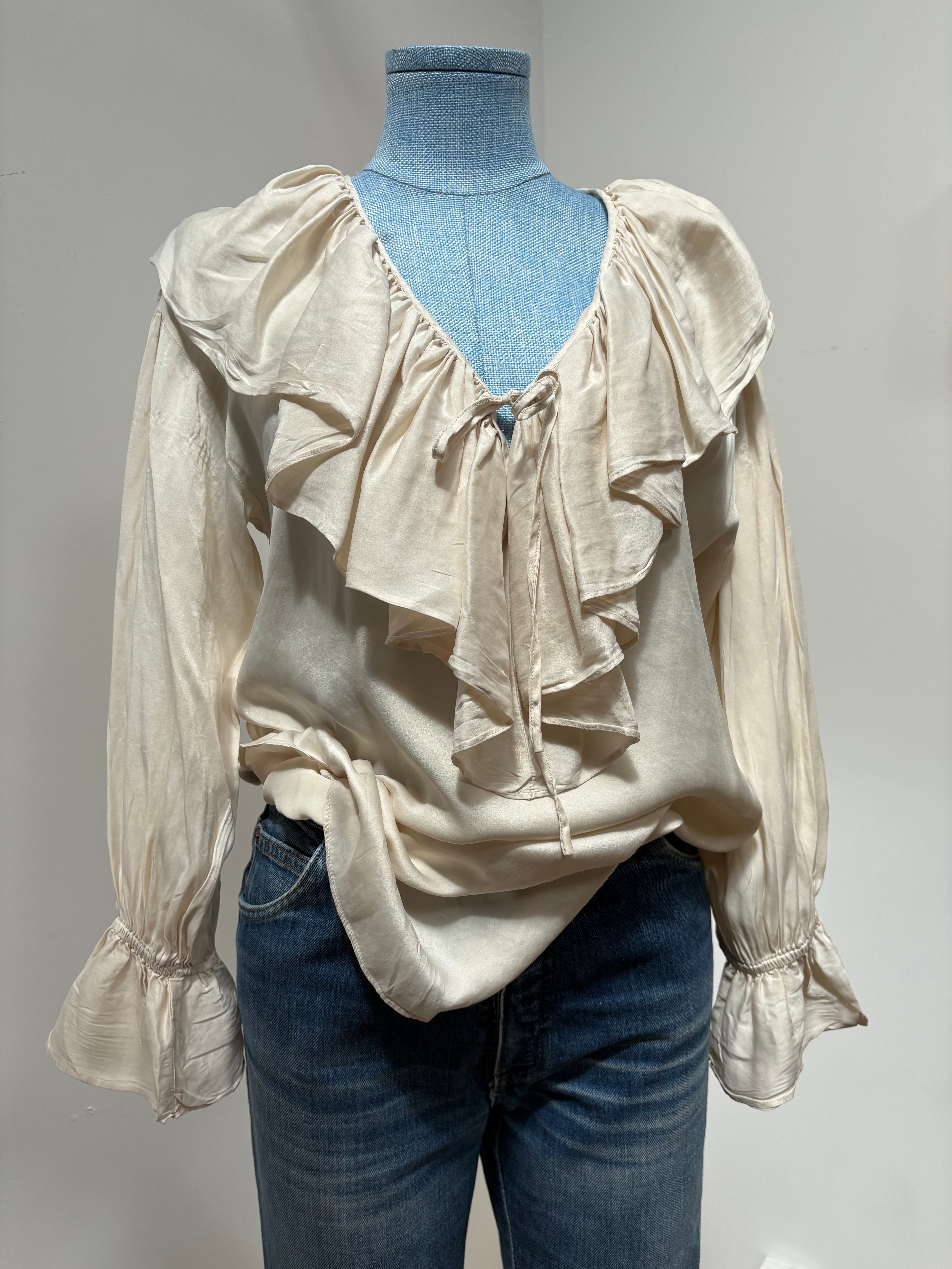2000s Pure Silk Ruffle Blouse